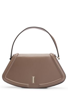 Leather shoulder bag with branded hardware, Beige