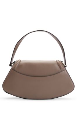 Leather shoulder bag with branded hardware, Beige