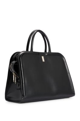 Leather tote bag with detachable pouch, Black