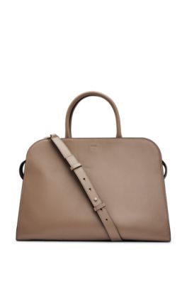Leather tote bag with detachable pouch, Beige