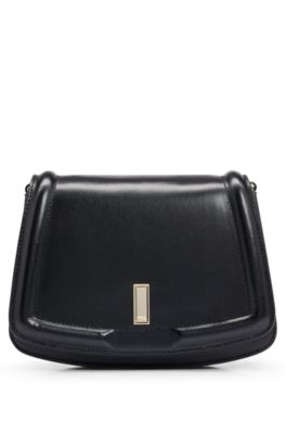 Leather saddle bag with branded hardware, Black