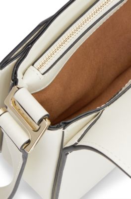 Leather saddle bag with branded hardware, White