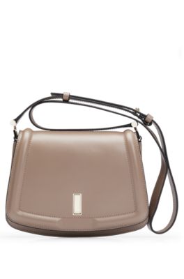 Leather saddle bag with branded hardware, Beige
