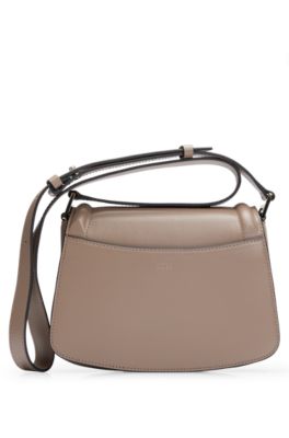 Leather saddle bag with branded hardware, Beige