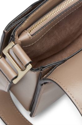 Leather saddle bag with branded hardware, Beige