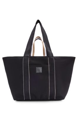 Hugo Boss Canvas Tote Bag With Logo Patch In Black