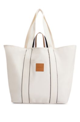 Hugo Boss Canvas Tote Bag With Logo Patch In White