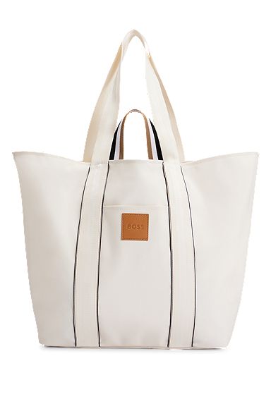 Canvas tote bag with logo patch, White