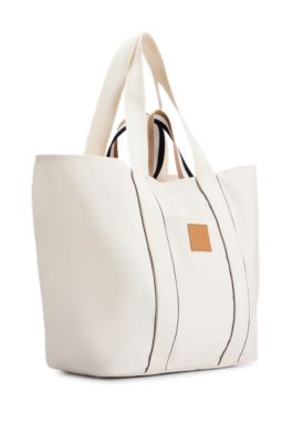 Canvas tote bag with logo patch, White