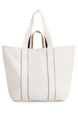 Canvas tote bag with logo patch, White