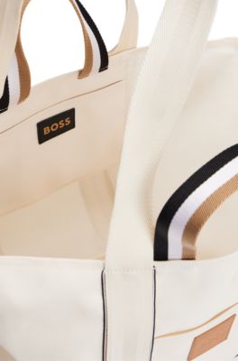 Canvas tote bag with logo patch, White