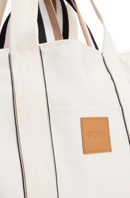 Canvas tote bag with logo patch, White