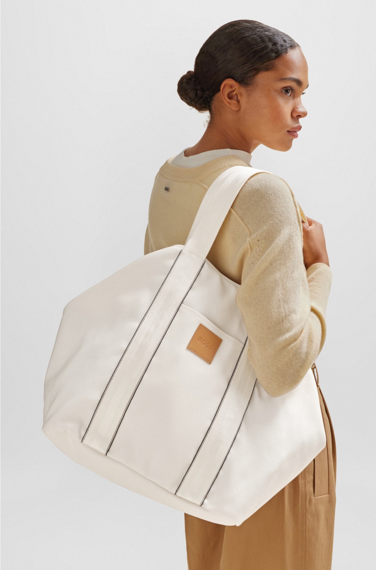 BOSS - Canvas tote bag with logo patch