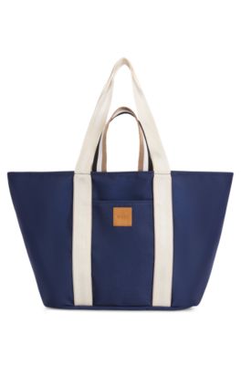 Hugo Boss Canvas Tote Bag With Logo Patch In Dark Blue