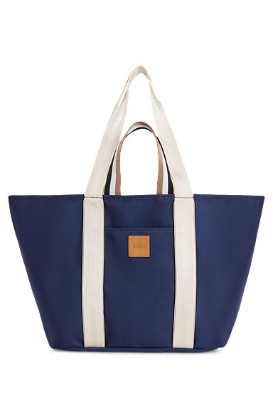 Canvas tote bag with logo patch, Dark Blue