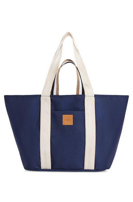 Canvas tote bag with logo patch, Dark Blue