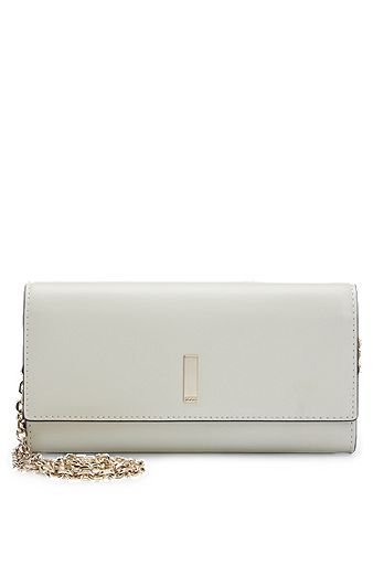 Leather clutch bag with branded hardware, White