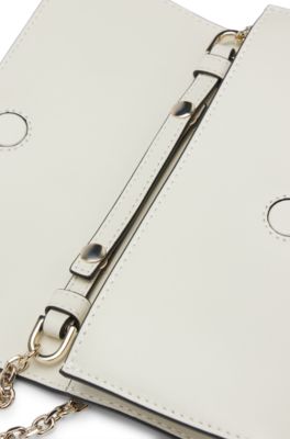 Pochette en cuir avec garniture logot&eacute;e, Blanc