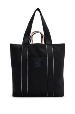 Hugo Boss Slimline Canvas Tote Bag With Logo Patch In Black
