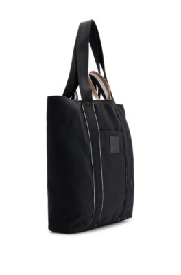 Slimline canvas tote bag with logo patch, Black