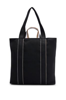 Slimline canvas tote bag with logo patch, Black