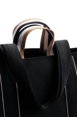 Slimline canvas tote bag with logo patch, Black