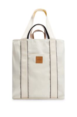 Hugo Boss Slimline Canvas Tote Bag With Logo Patch In White