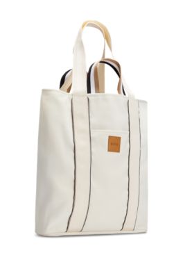 Slimline canvas tote bag with logo patch, White