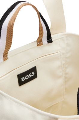Slimline canvas tote bag with logo patch, White