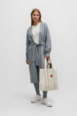 Slimline canvas tote bag with logo patch, White