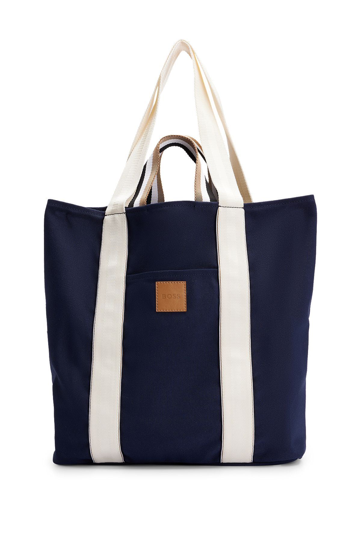 Slimline canvas tote bag with logo patch, Dark Blue