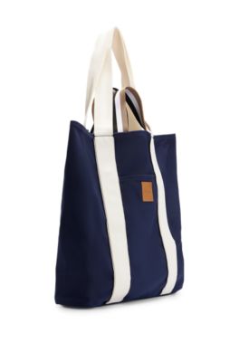 Slimline canvas tote bag with logo patch, Dark Blue