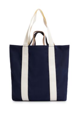 Slimline canvas tote bag with logo patch, Dark Blue