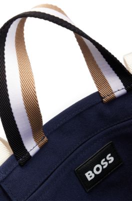 Slimline canvas tote bag with logo patch, Dark Blue