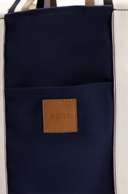 Slimline canvas tote bag with logo patch, Dark Blue