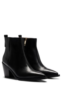 Hugo Boss Leather Boots With Cuban Heel And Pointed Toe In Black