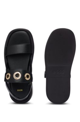 Leather sandals with eyelet details, Black