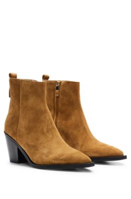 Hugo Boss Suede Ankle Boots With Block Heel In Beige