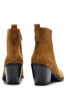 Suede ankle boots with block heel, Beige