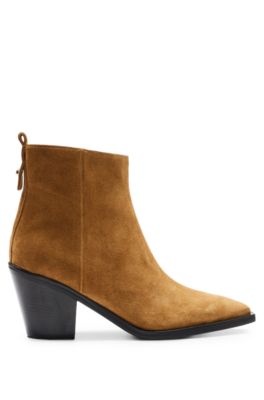 Suede ankle boots with block heel, Beige