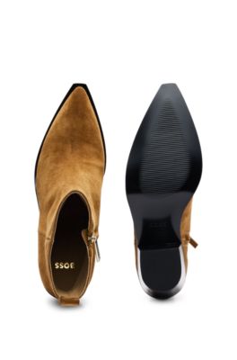 Suede ankle boots with block heel, Beige