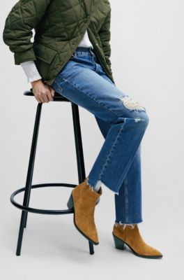 Suede ankle boots with block heel, Beige