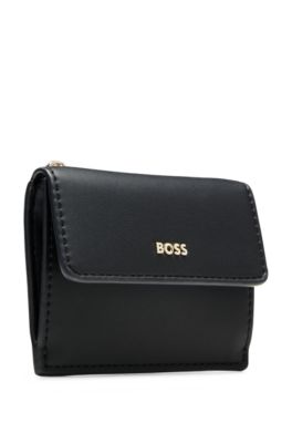 Faux-leather card holder with zipped coin pocket, Black