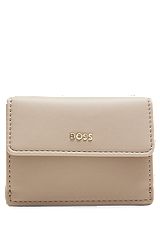 Faux-leather card holder with zipped coin pocket, Beige
