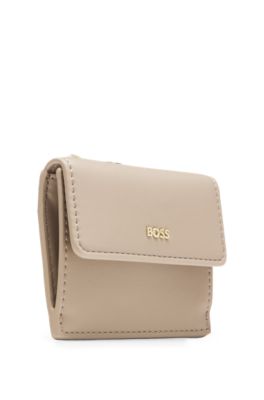 Faux-leather card holder with zipped coin pocket, Beige