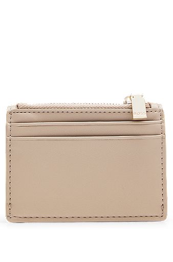 Faux leather card holder with double zipper