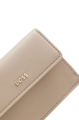 Faux-leather card holder with zipped coin pocket, Beige