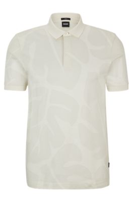 Polo slim fit de algod&oacute;n con hojas de monstera, Blanco