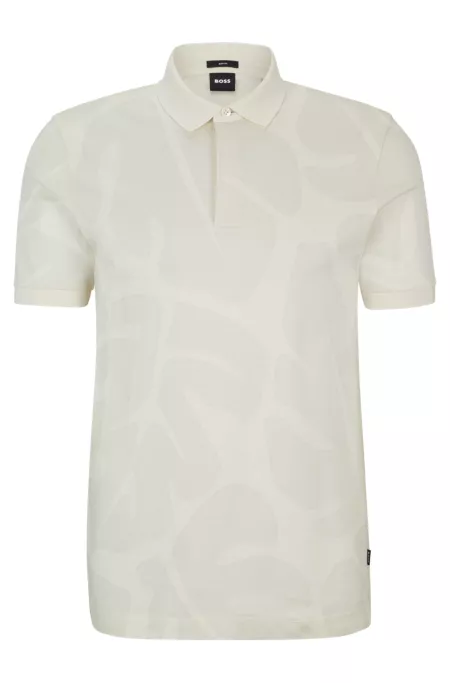 Slim-fit polo shirt in monstera-leaf cotton