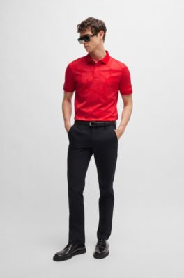 Polo slim fit de algod&oacute;n con hojas de monstera, Rojo